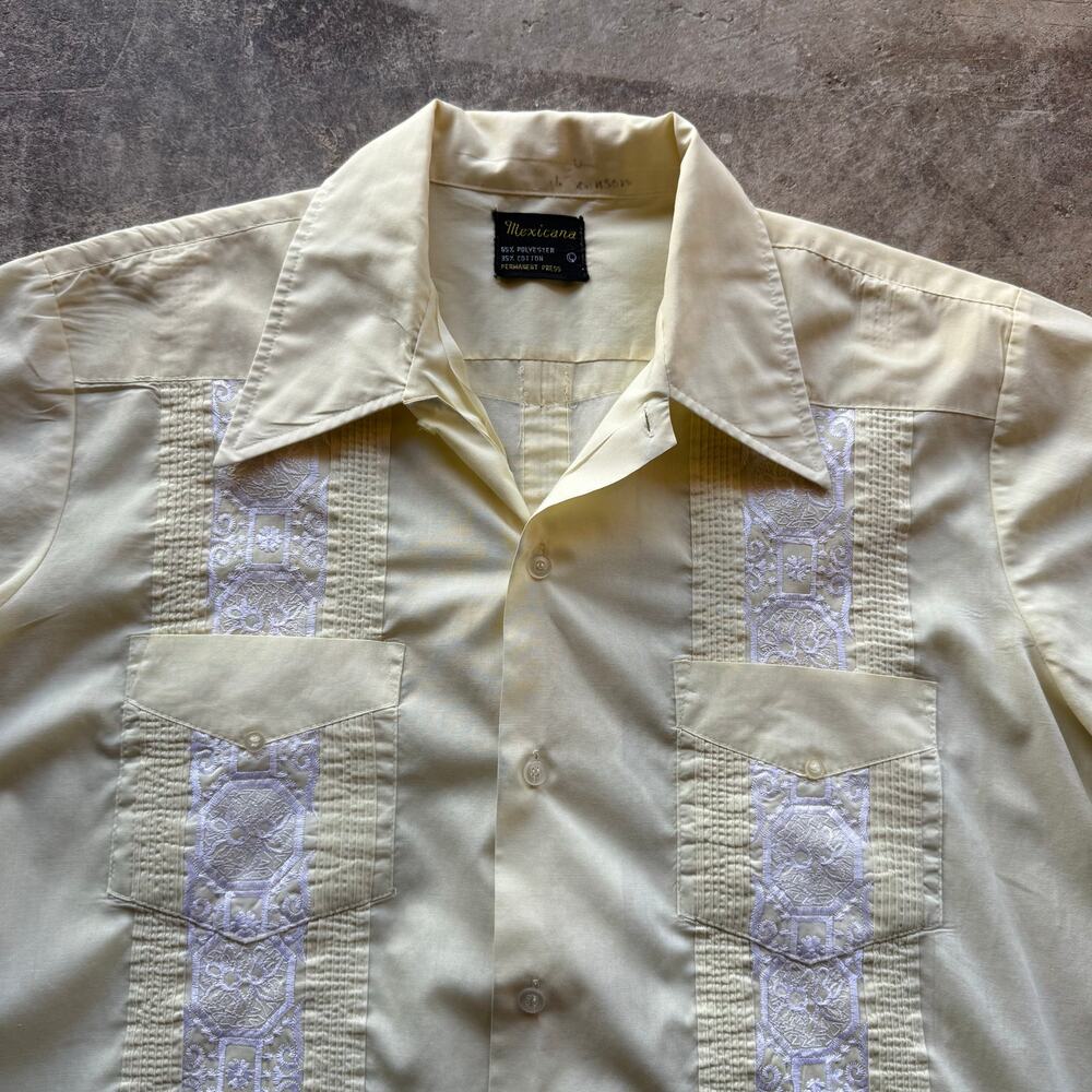 Vintage 1970s Guayabera Embroidered 4-Pocket Short Sleeve Shirt Mens Size Large - Picture 5 of 10